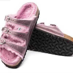Birkenstock Florida Shearling Oiled Leather Sandal- Lavender